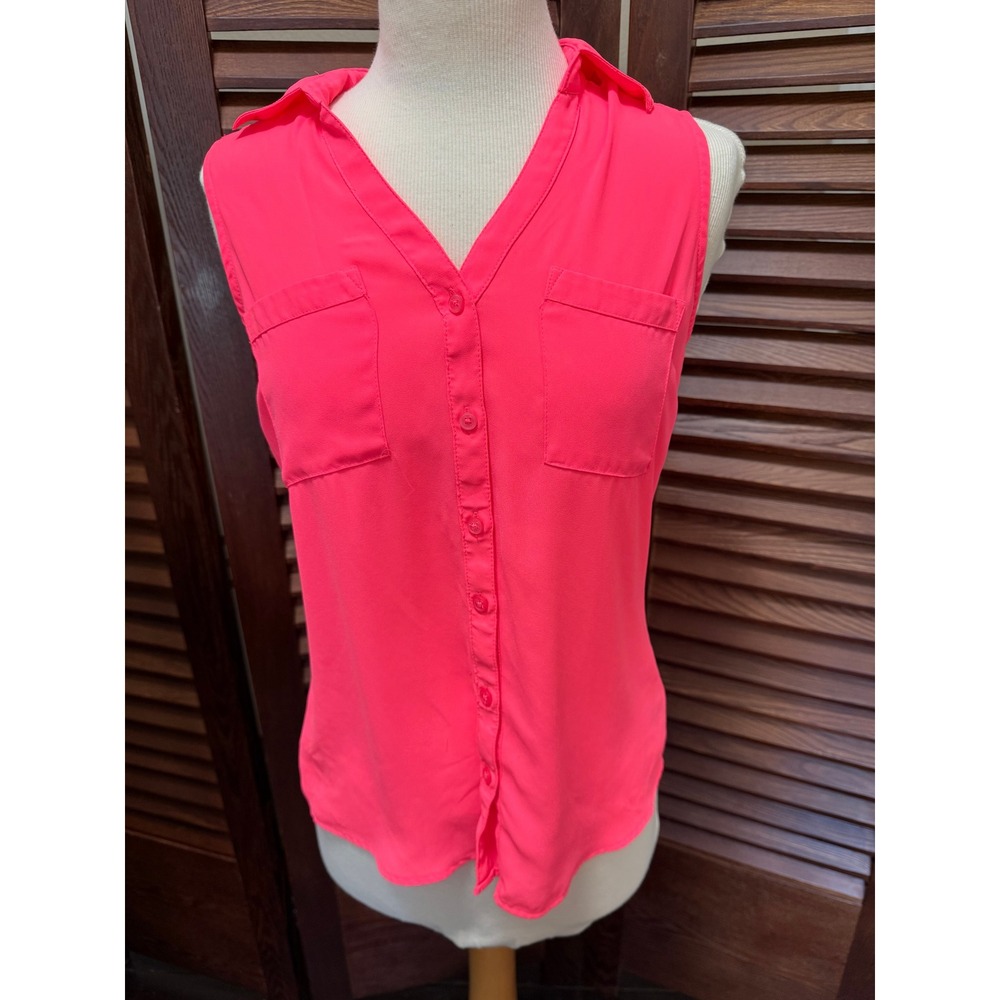 Express The Portofino Shirt Neon Pink Sleeveless Lattice Back Blouse XS